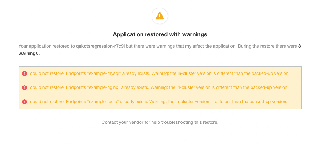 Snapshot Troubleshoot Restore Warnings